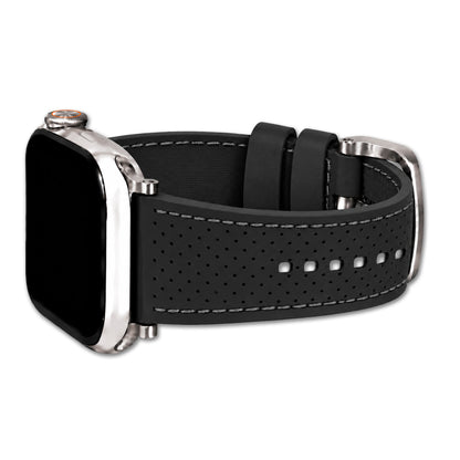 Perforated Sport Silicone Watch Band for Apple Watch - Black, Grey Stitch