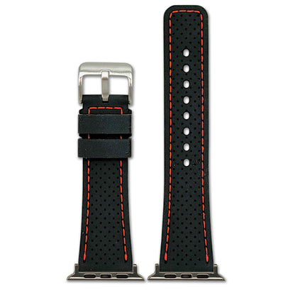 Perforated Sport Silicone Watch Band for Apple Watch - Black, Red Stitch