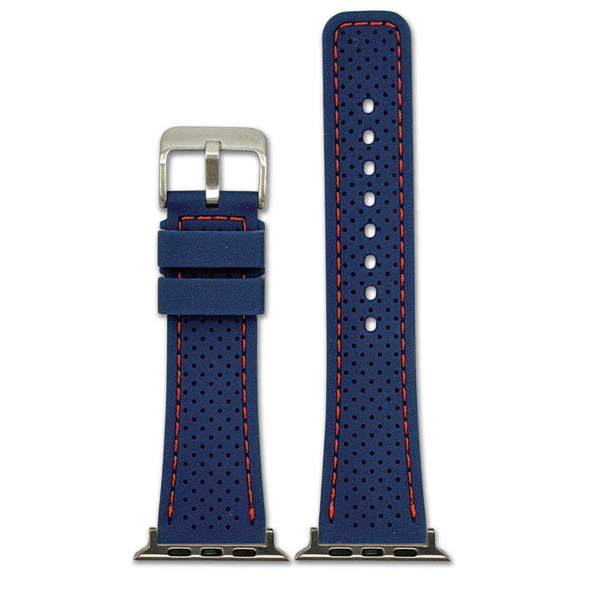 Perforated Sport Silicone Watch Band for Apple Watch - Blue, Red Stitch