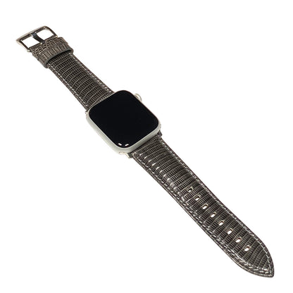 Apple Watch | Semi-Gloss Genuine Lizard Watch Band | Classic | Grey | Match Stitch