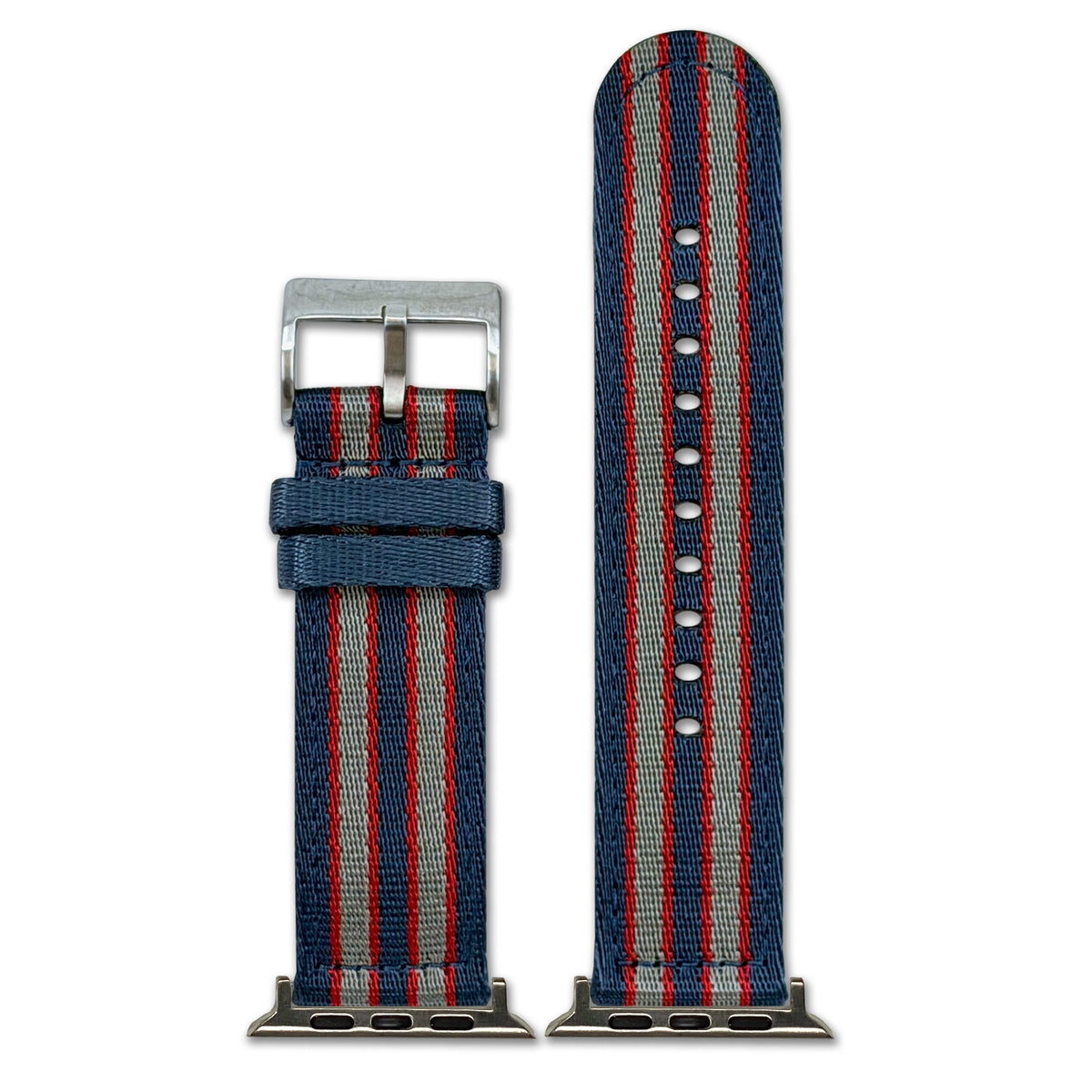 Striped Seatbelt Nylon Watch Band for Apple Watch - Blue, Red/Grey Stripe