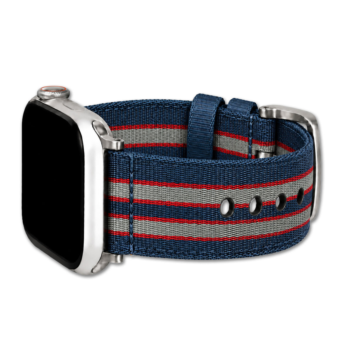 Striped Seatbelt Nylon Watch Band for Apple Watch - Blue, Red/Grey Stripe
