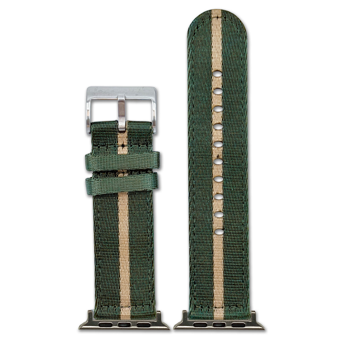 Striped Seatbelt Nylon Watch Band for Apple Watch - Green, Tan Stripe