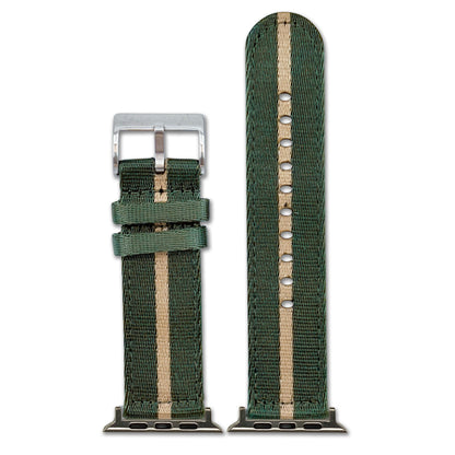 Striped Seatbelt Nylon Watch Band for Apple Watch - Green, Tan Stripe