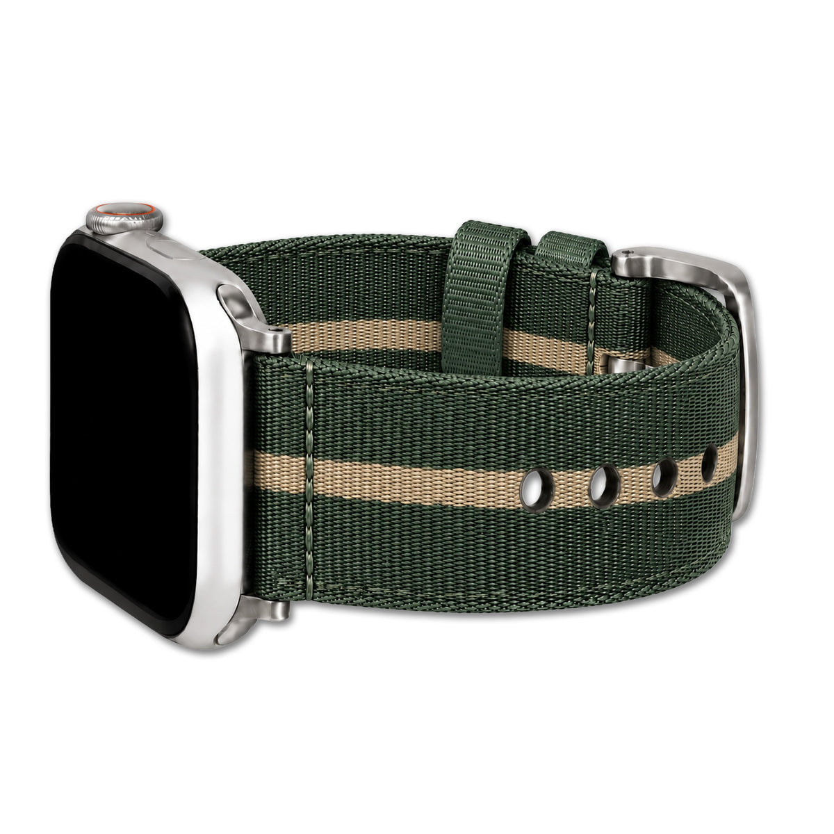 Striped Seatbelt Nylon Watch Band for Apple Watch - Green, Tan Stripe