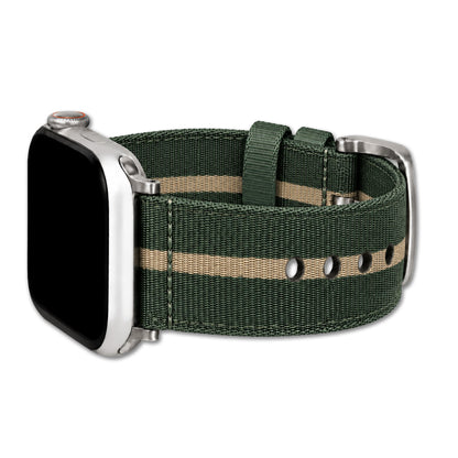 Striped Seatbelt Nylon Watch Band for Apple Watch - Green, Tan Stripe