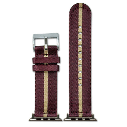 Striped Seatbelt Nylon Watch Band for Apple Watch - Maroon, Tan Stripe
