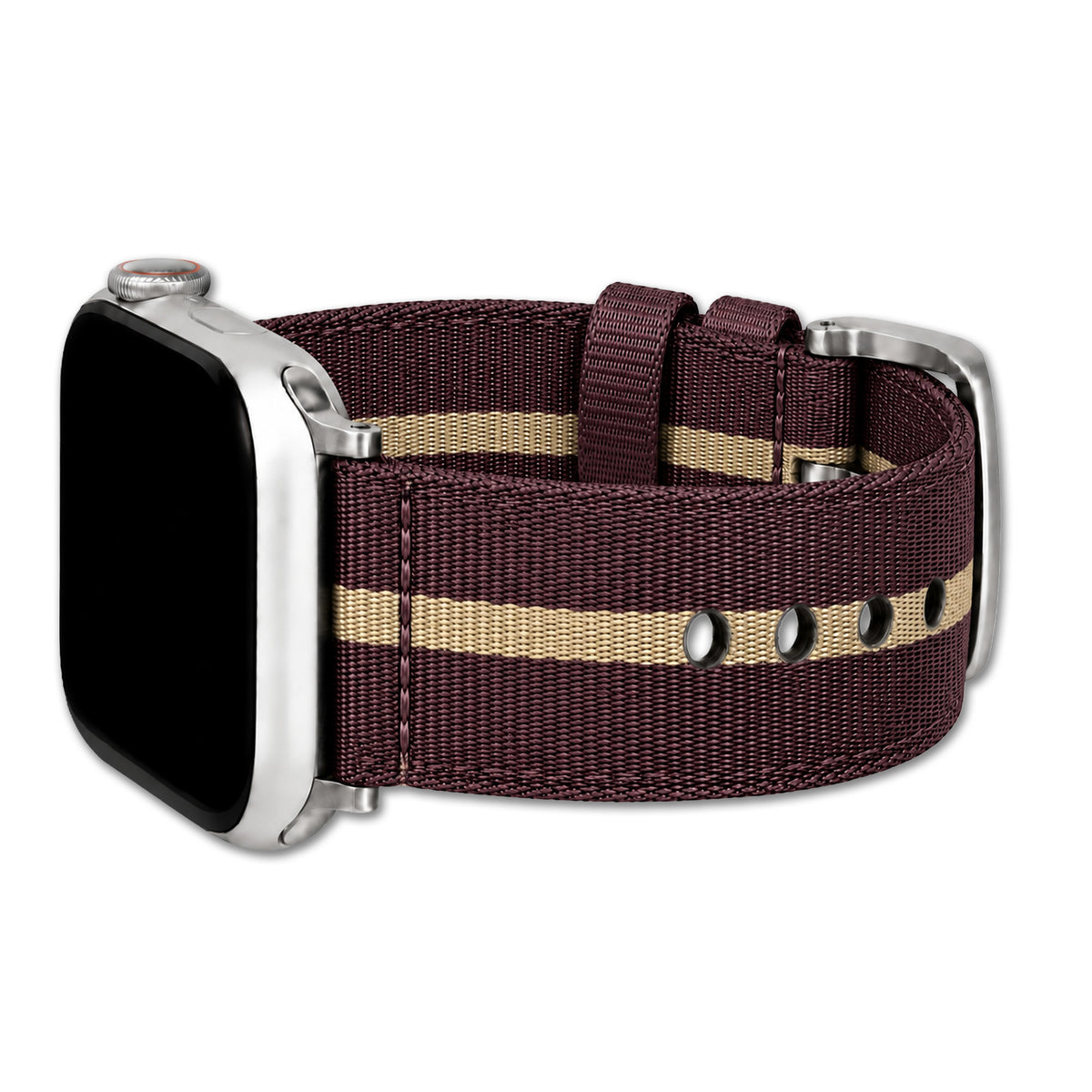 Striped Seatbelt Nylon Watch Band for Apple Watch - Maroon, Tan Stripe
