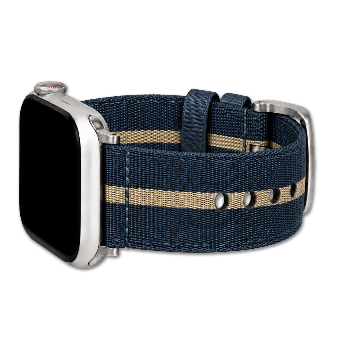 Striped Seatbelt Nylon Watch Band for Apple Watch - Navy, Tan Stripe