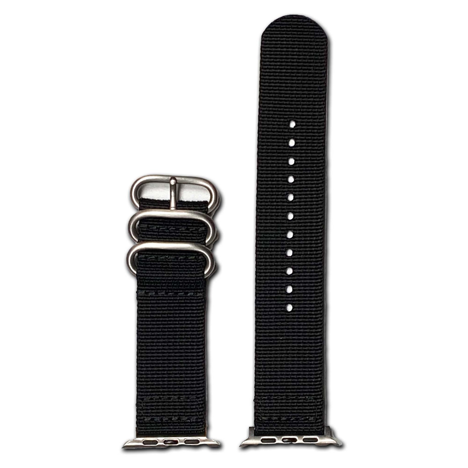 Black-Ops Two Piece Ballistic Nylon Watch Band | Apple Watch | Silver Hardware