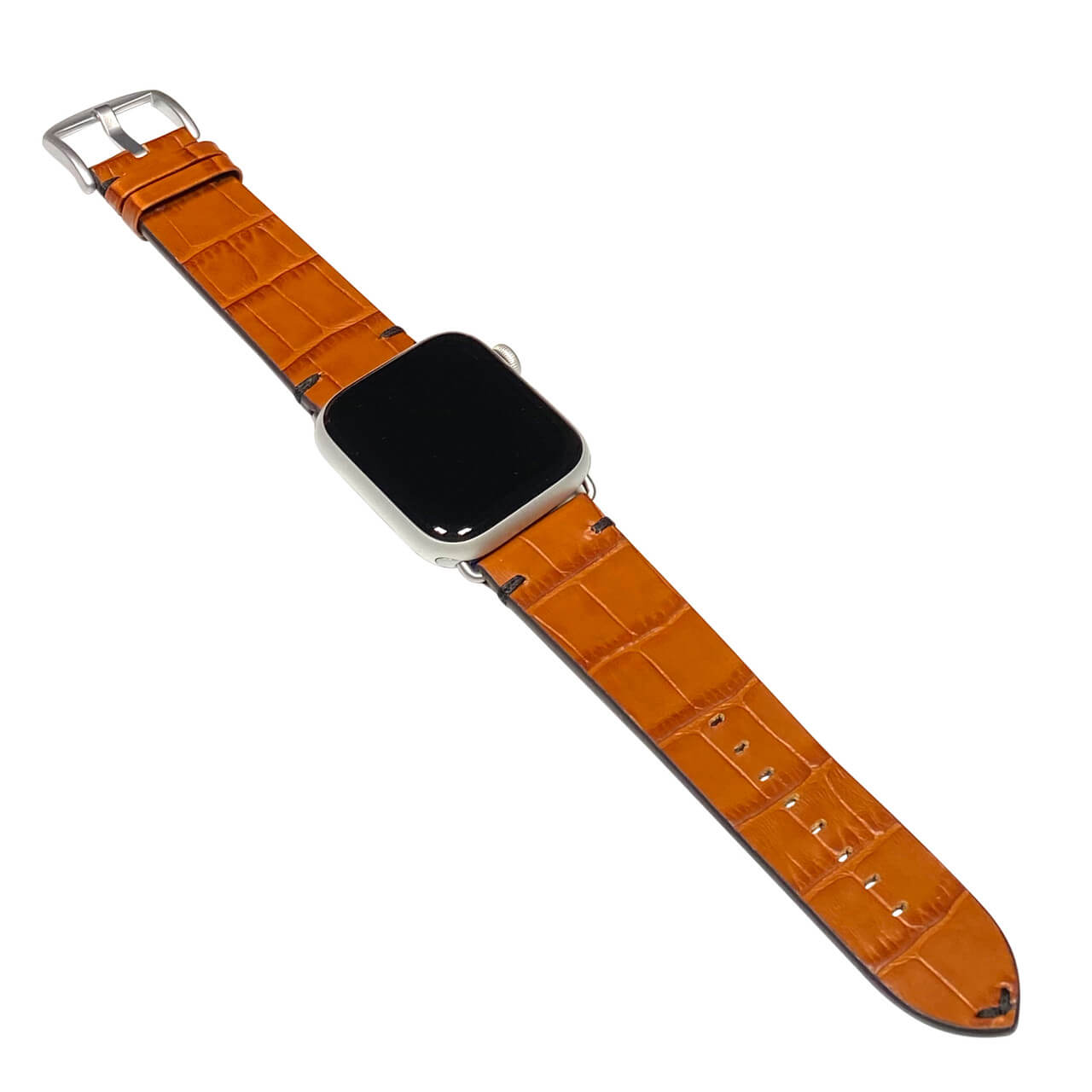 Apple Watch | Embossed Alligator Grain Watch Band | Hollywood | Cognac | Vintage Stitch