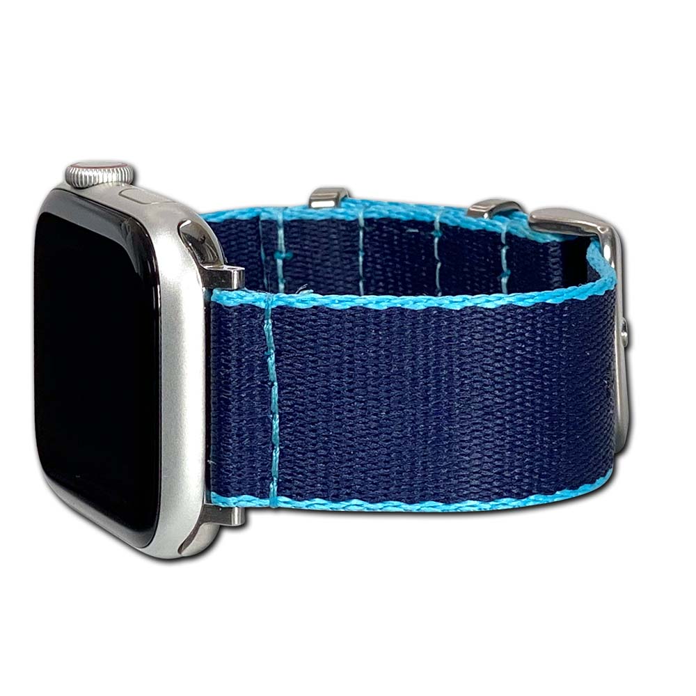 Apple Watch Watch Band | Seatbelt | Two-Piece | Navy | Light Blue Stitch