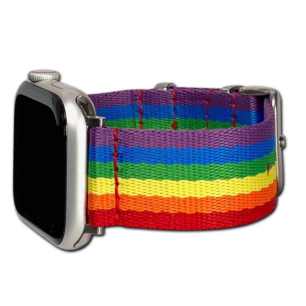 Apple Watch Watch Band | Seatbelt | Two-Piece | Rainbow | Red Stitch