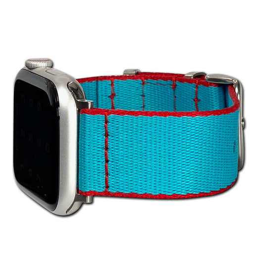 Apple Watch Watch Band | Seatbelt | Two-Piece | Teal | Red Stitch