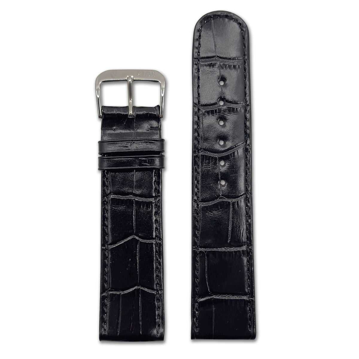 Embossed Leather Alligator Print Watch Band | Argentina | Black