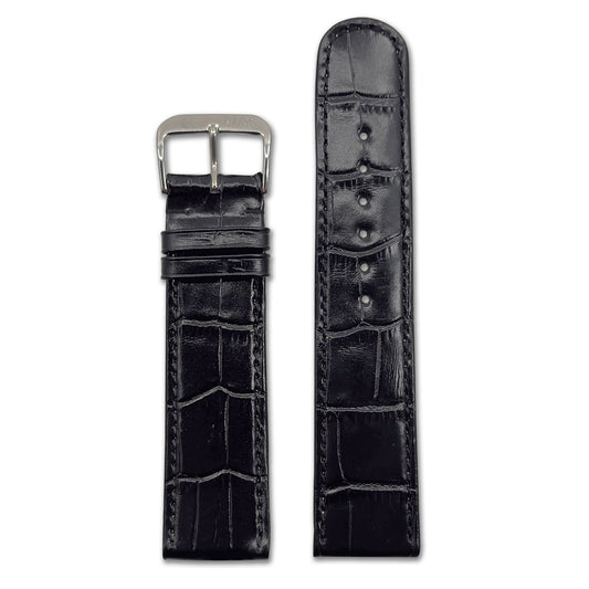 Embossed Leather Alligator Print Watch Band | Argentina | Black