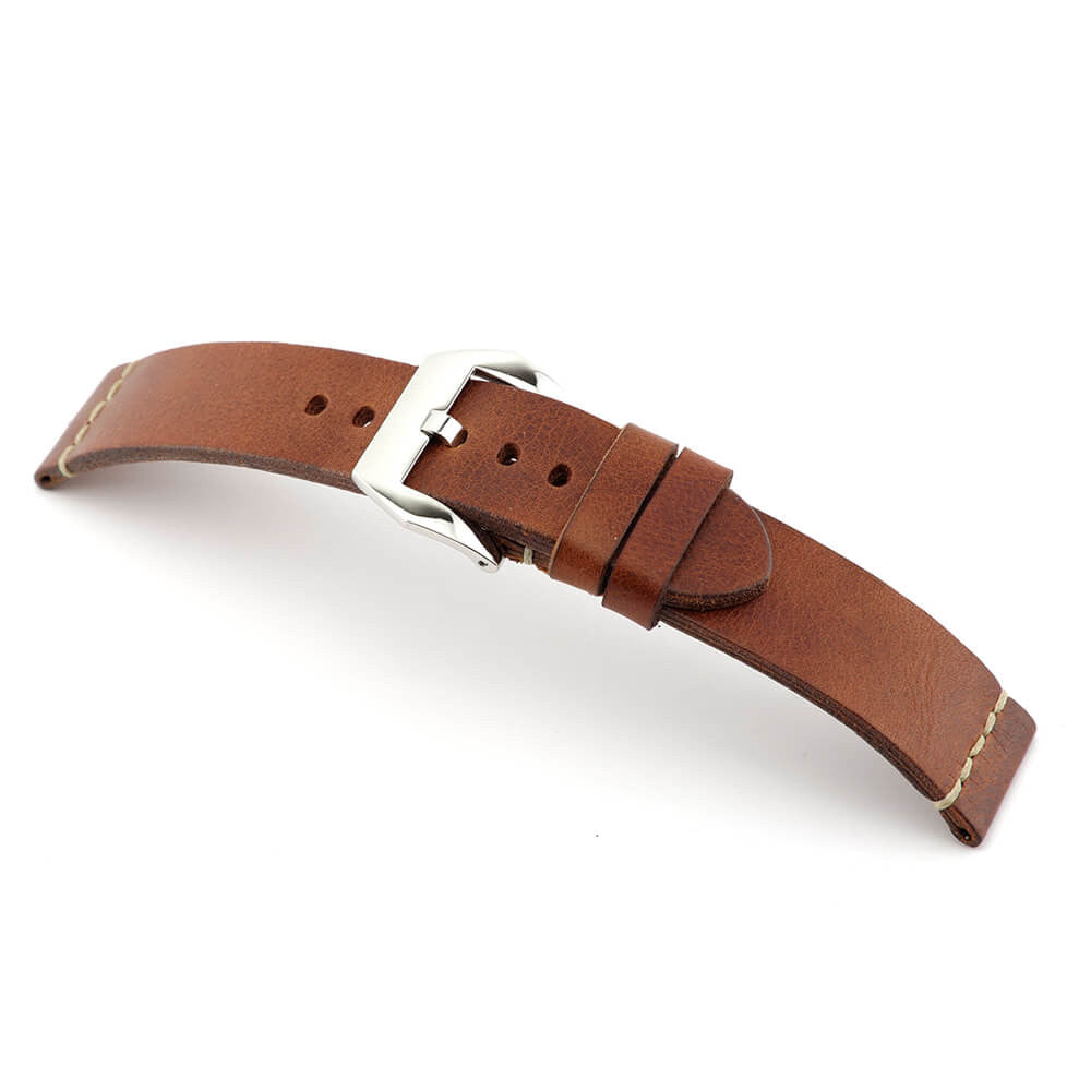 Genuine Vintage Leather Watch Band | Birmingham | Mahogany | White Minimal Stitch