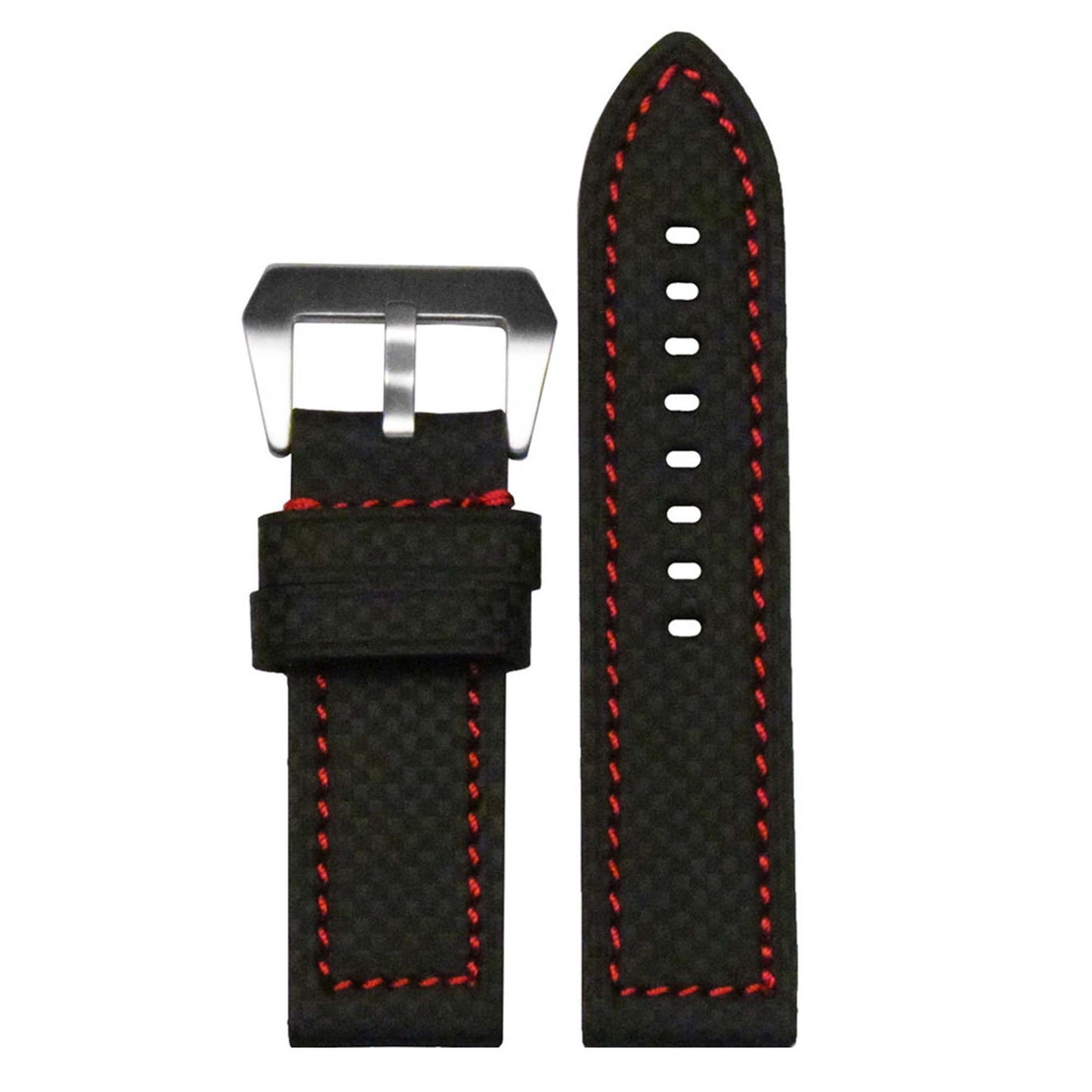 Carbon Fiber Style Watch Band | Flat | Coramid | Black | Red Stitch