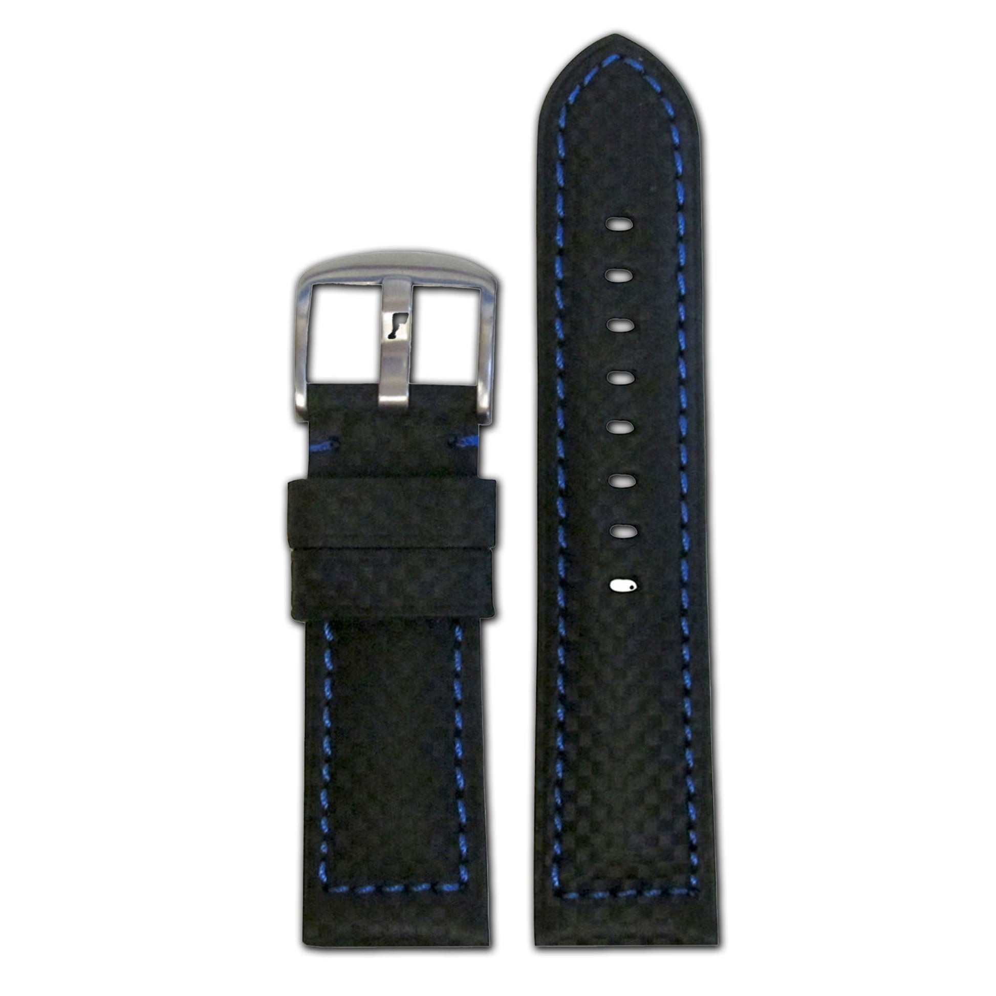 Black Carbon Fiber Style Watch Band | Sport | Blue Stitch