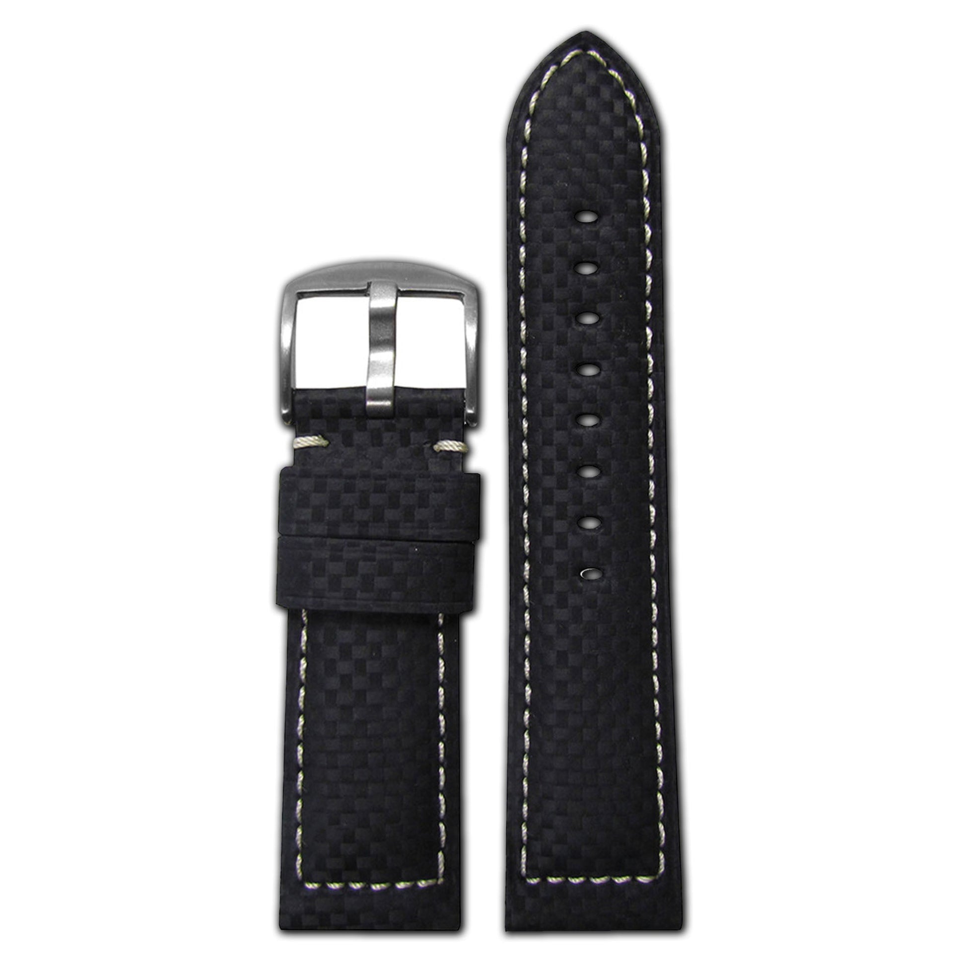 Black Carbon Fiber Style Watch Band | Sport | White Stitch