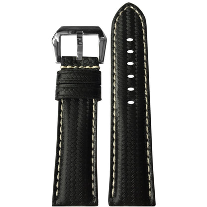 Black Carbon Fiber Style Watch Band | White Stitch | For Panerai