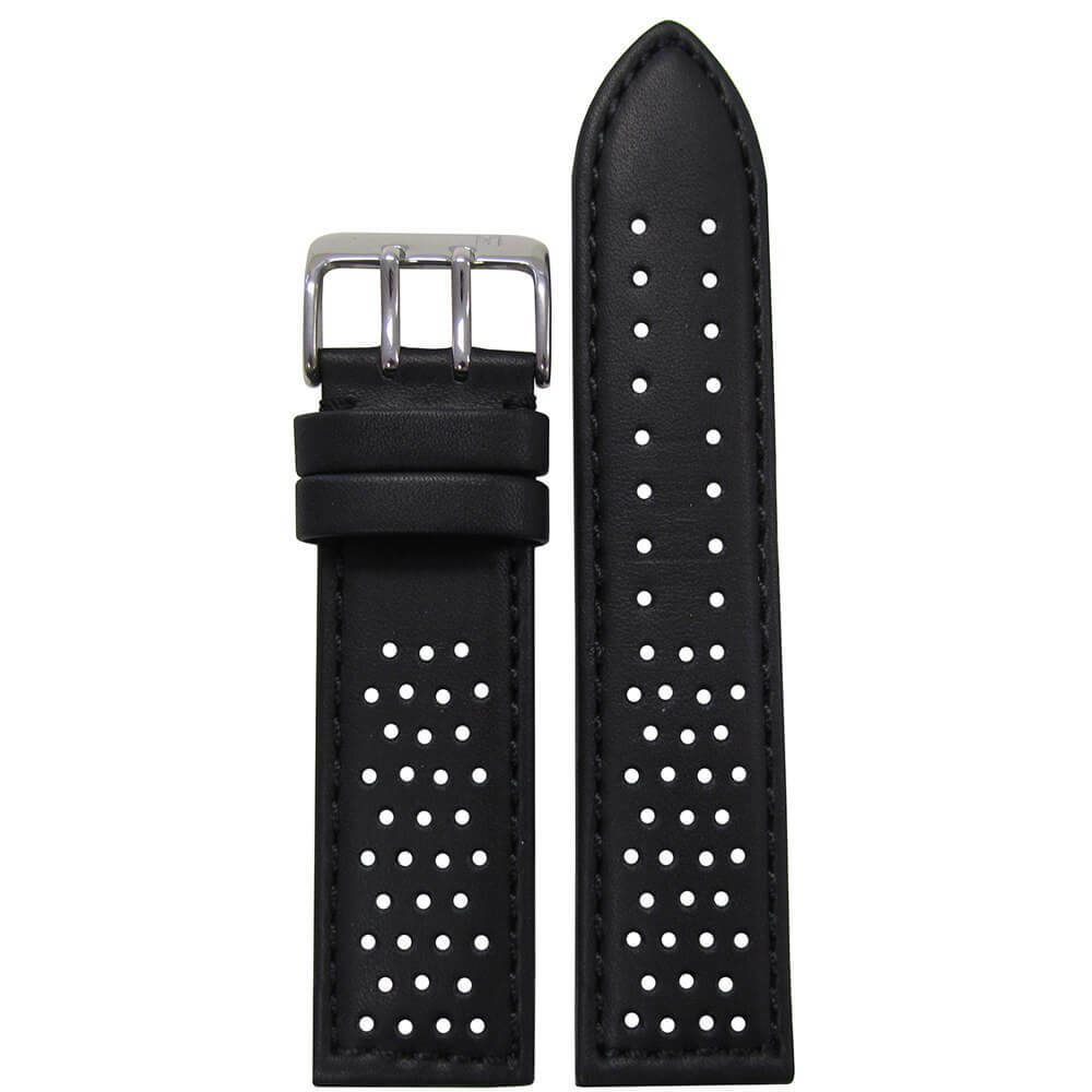 Black Perforated Leather Watch Band | Sport | Black Stitch and Backing