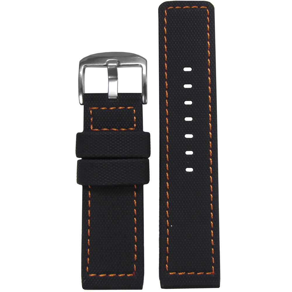 Black PU Ballistic Watch Band | Waterproof | Orange Stitching