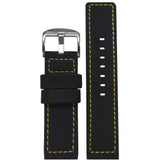 Black PU Ballistic Watch Band | Waterproof | Yellow Stitching