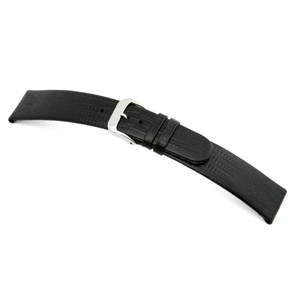 Embossed Leather Teju-Lizard Print Watch Band | Black | Bolivia