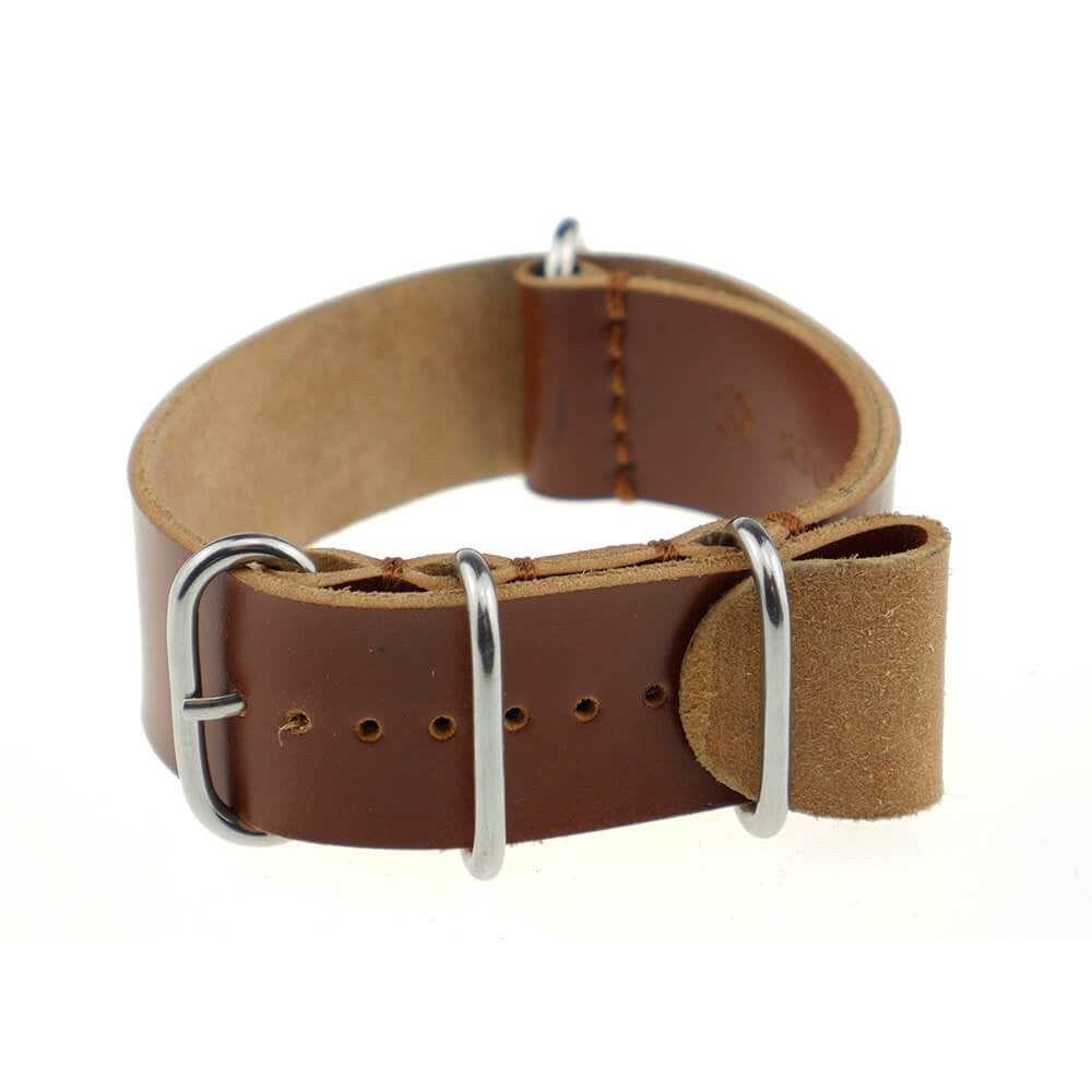 Shell Cordovan Watch Band | Bratislava | One-Piece | 4 Polished Rings | Cognac