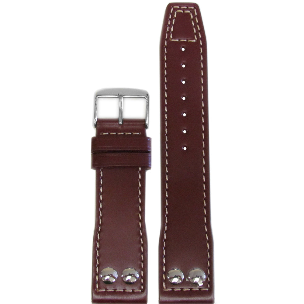 Calf Leather Pilot Style Watch Band | Burgundy | White Stitching | IWC Style