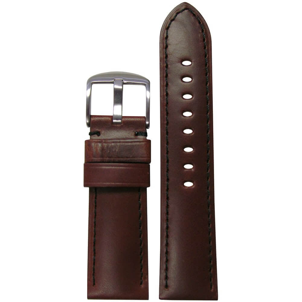 Soft Calf Leather Watch Band | Padded | Brown | Black Stitch