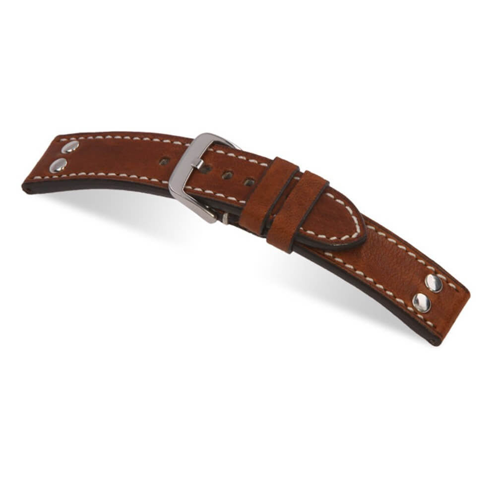 Genuine Vintage Leather Watch Band | Chesterfield | Stainless Steel Rivets | Cognac