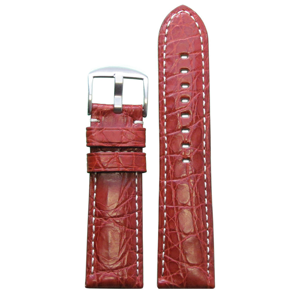 Genuine Crocodile Skin Watch Band | Padded | Matte Finish | Rou | White Stitch