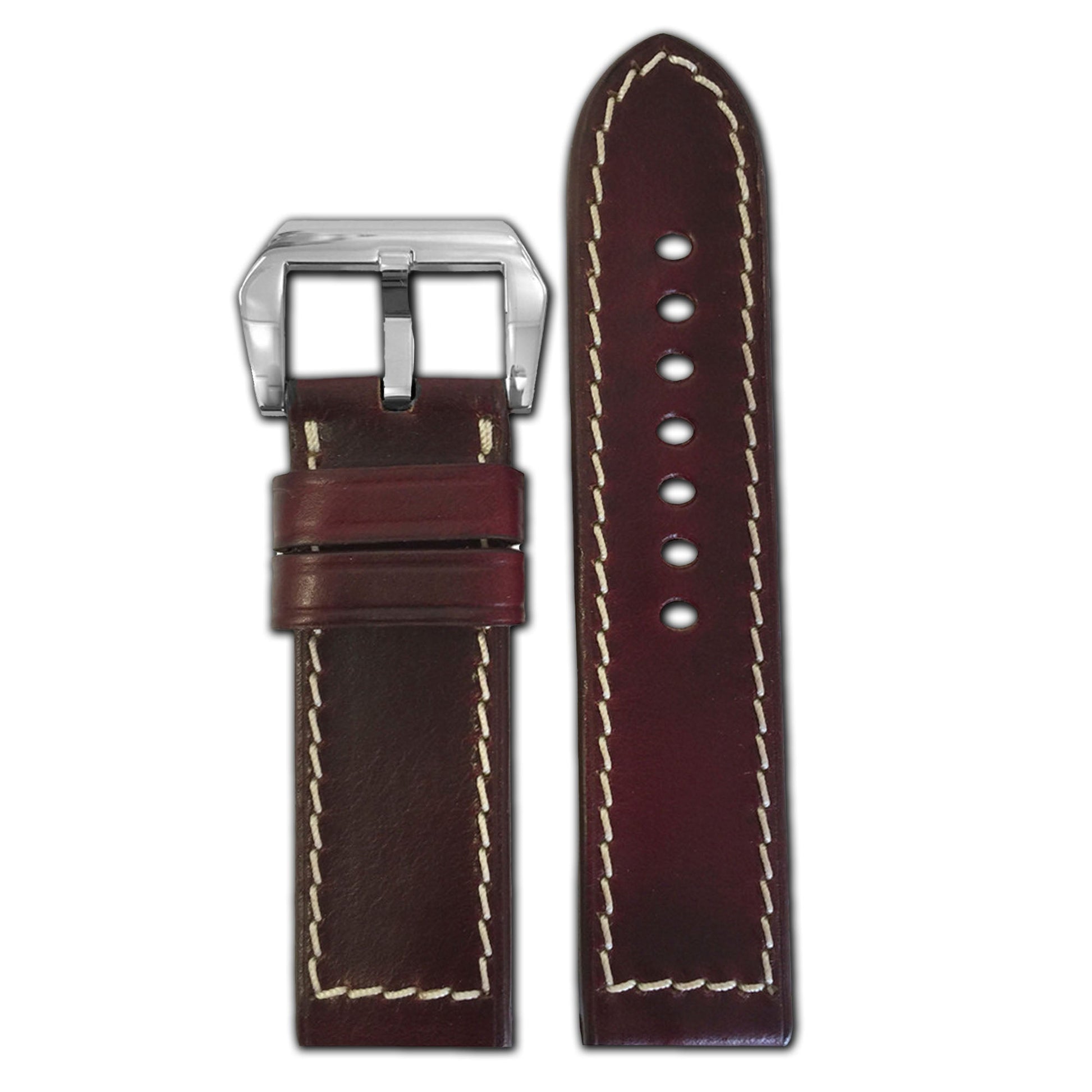 Horween Leather Watch Band Chromexcel Dark Burgundy White