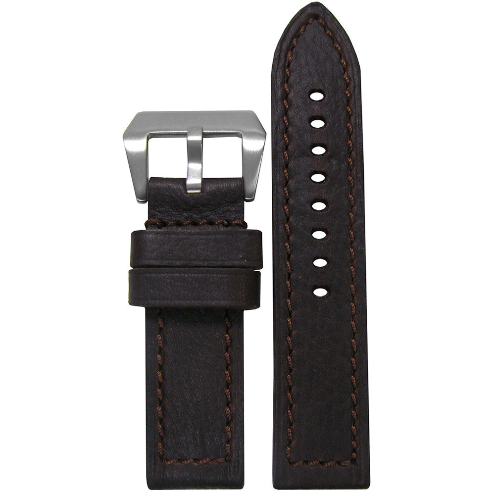 Darkest Brown Deep Oil Leather Watch Band | Flat | Match Stitch