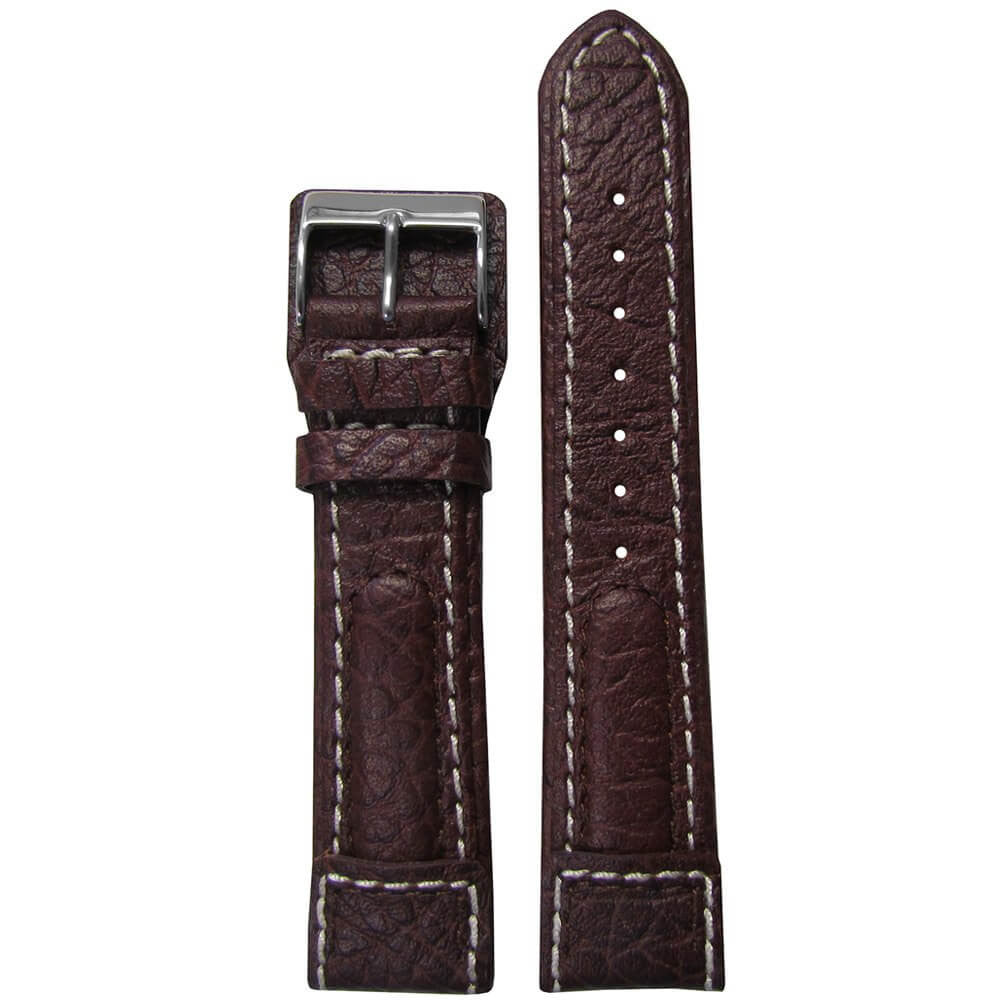 Dimo Calf Leather Watch Band | Pilot Style | Brown | White Stitch