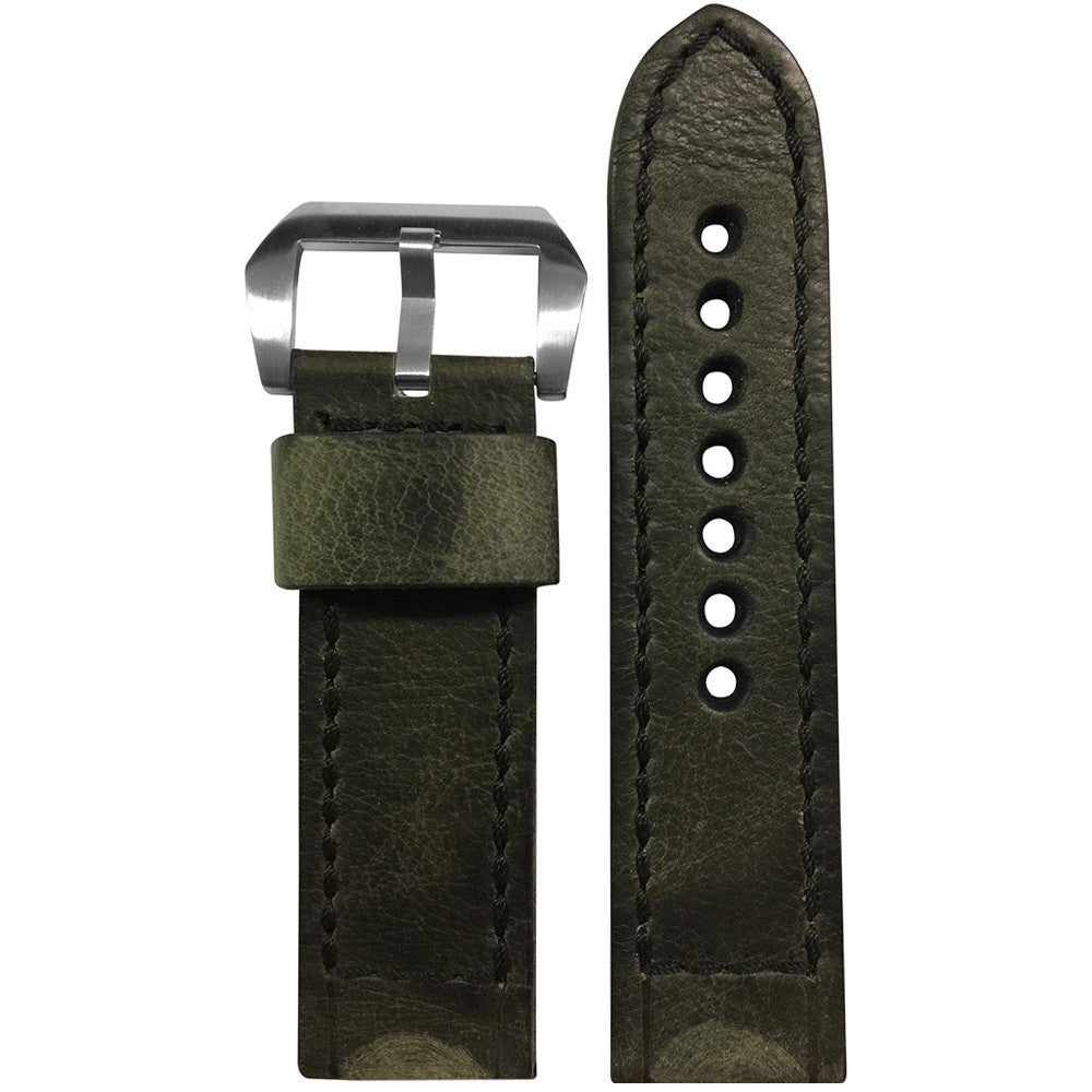 Distressed Vintage Leather Watch Band | Olive | Black Box Stitch | For Panerai