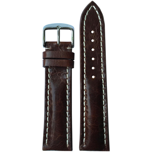 Distressed Vintage Leather Watch Band | Burnt Maroon | White Stitch | For Breitling