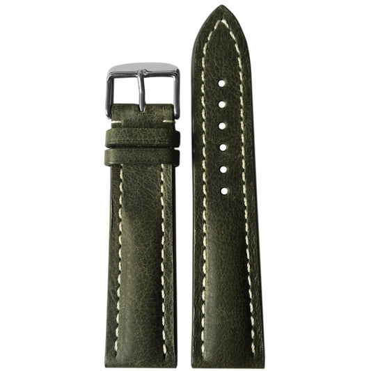 Distressed Vintage Leather Watch Band | Olive | White Stitch | For Breitling