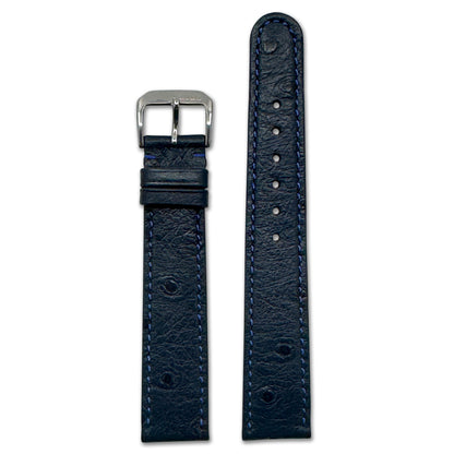 Embossed Leather Ostrich Print Watch Band | Durban | Ocean Blue