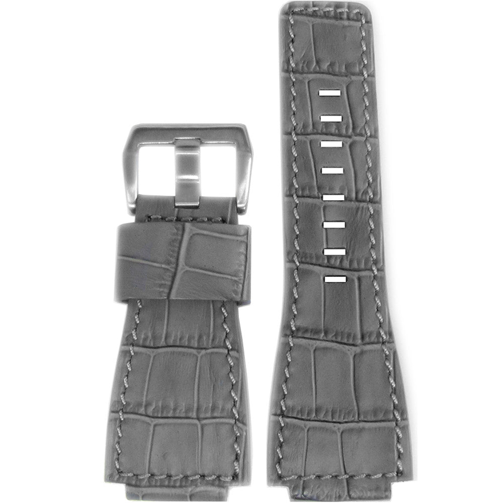 Embossed Leather "Gator" Watch Band | Grey | Match Stitching | For Bell & Ross