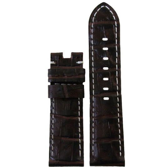 Embossed Leather Gator Watch Band | Choco Semi-Gloss | Colored Stitch | for Panerai Deploy