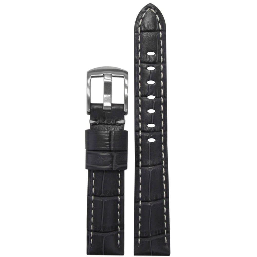 Embossed Leather Gator Print Watch Band | Padded | Grey | White Stitch