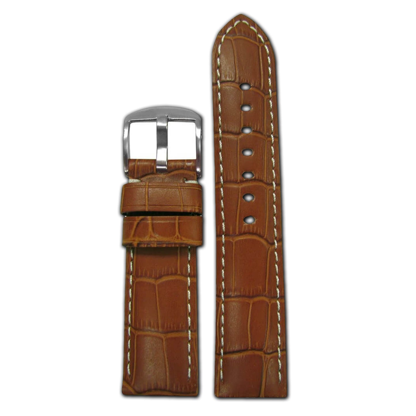 Embossed Leather Gator Print Watch Band | Honey | Padded | White Stitch