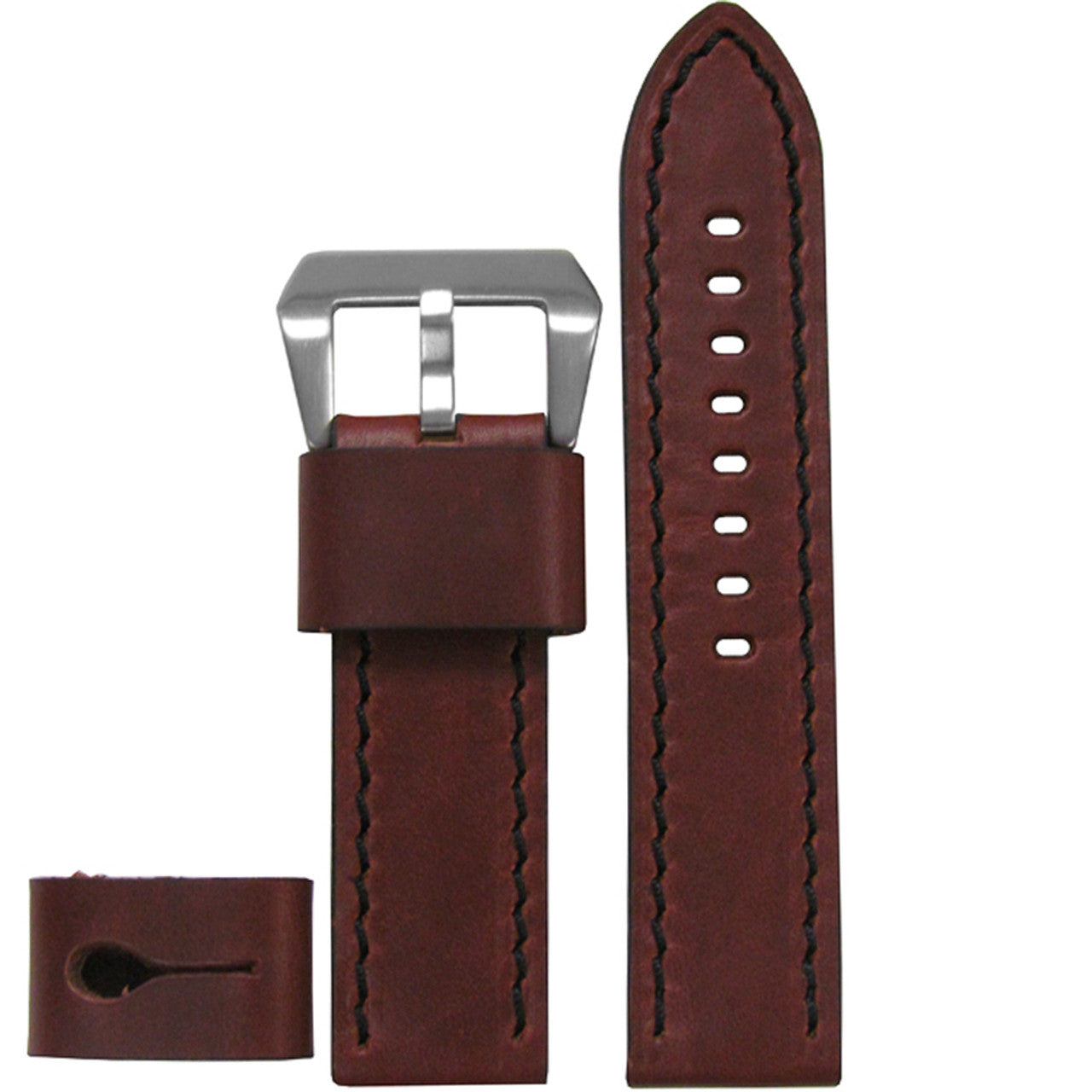 Vintage Calf Leather Watch Band | Explorer | Brandy | Black Stitching