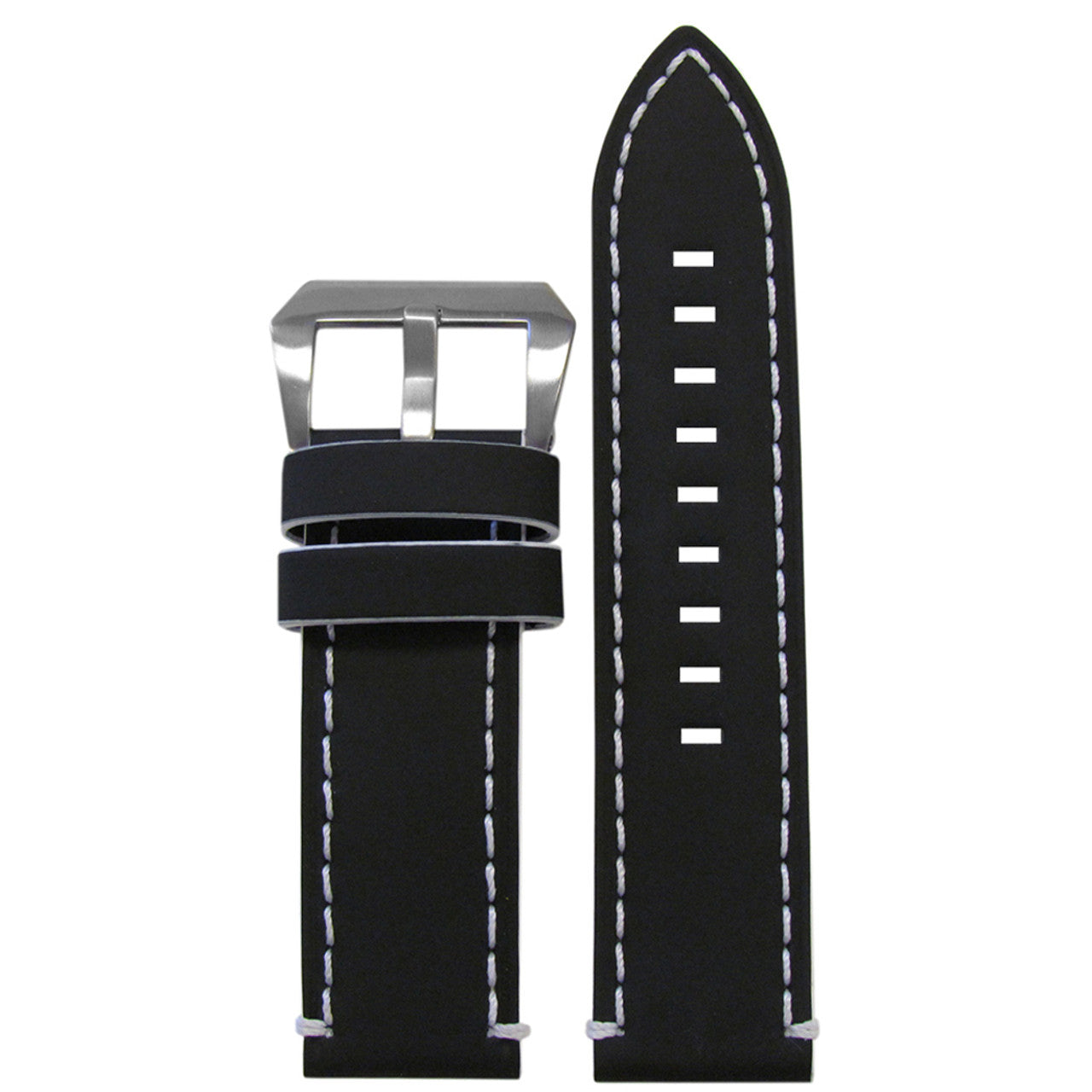 Genuine Leather Watch Band | Galaxy | Flat | Black | White Stitching and Edging