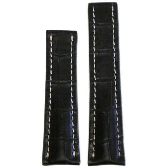 Genuine Alligator Watch Band | Matte | Black | White Stitch | For Breitling Deploy