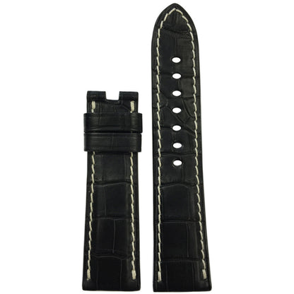 Genuine Alligator Watch Band | Black | Matte | White Stitch | For Panerai Deploy