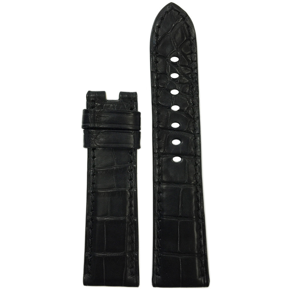 Genuine Alligator Watch Band | Black | Matte | Match Stitch | For Panerai Deploy